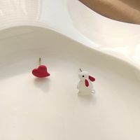 1 Pair Fashion Rabbit Heart Shape Imitation Pearl Alloy Asymmetrical Enamel Stoving Varnish Women's Ear Studs main image 4