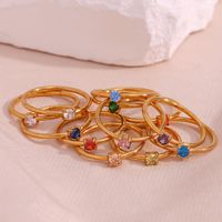 Fashion Round Stainless Steel Plating Inlay Artificial Gemstones Birthstone Rings 1 Piece main image 6
