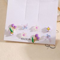 1 Set Sweet Flower Butterfly Resin Metal Enamel Women's Earrings sku image 3