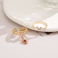 2 Piece Set Fashion Heart Shape Butterfly Alloy Inlay Artificial Crystal Valentine's Day Unisex Rings main image 4