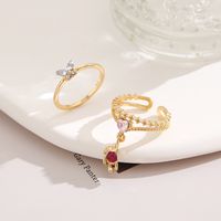 2 Piece Set Fashion Heart Shape Butterfly Alloy Inlay Artificial Crystal Valentine's Day Unisex Rings main image 1