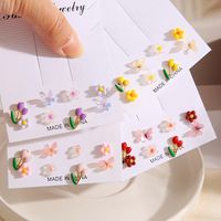 1 Set Sweet Flower Butterfly Resin Metal Enamel Women's Earrings main image 6