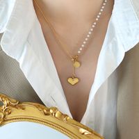 Simple Style Heart Shape Titanium Steel Pearl Plating Pendant Necklace 1 Piece main image 4