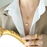 Simple Style Heart Shape Titanium Steel Pearl Plating Pendant Necklace 1 Piece main image 5