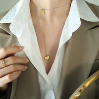 Simple Style Heart Shape Titanium Steel Pearl Plating Pendant Necklace 1 Piece main image 3