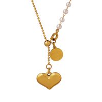 Simple Style Heart Shape Titanium Steel Pearl Plating Pendant Necklace 1 Piece main image 2