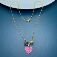 Simple Style Heart Shape Copper Plating Inlay Rhinestones Pendant Necklace 1 Piece main image 4