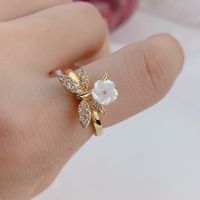 1 Piece Fashion Flower Alloy Plating Inlay Rhinestones Shell 18k Gold Plated Women's Open Ring sku image 1