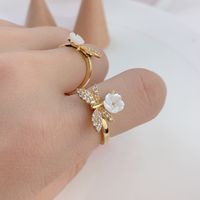 1 Piece Fashion Flower Alloy Plating Inlay Rhinestones Shell 18k Gold Plated Women's Open Ring main image 1