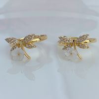 1 Piece Fashion Flower Alloy Plating Inlay Rhinestones Shell 18k Gold Plated Women's Open Ring main image 2