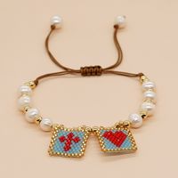 Bohemian Cross Square Heart Shape Beaded Freshwater Pearl Copper Bracelets sku image 2