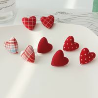 1 Pair Sweet Plaid Polka Dots Heart Shape Cloth Resin Ear Studs main image 2