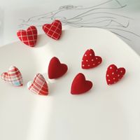 1 Pair Sweet Plaid Polka Dots Heart Shape Cloth Resin Ear Studs main image 1
