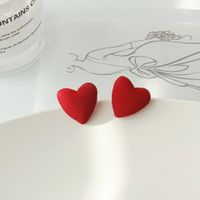 1 Pair Sweet Plaid Polka Dots Heart Shape Cloth Resin Ear Studs sku image 4