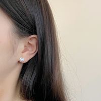 Elegant Flower Sterling Silver Plating Opal Zircon Ear Studs 1 Pair main image 5
