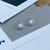 Elegant Flower Sterling Silver Plating Opal Zircon Ear Studs 1 Pair main image 3