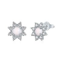 Elegant Flower Sterling Silver Plating Opal Zircon Ear Studs 1 Pair sku image 1