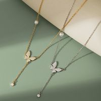 Fashion Butterfly Silver Pearl Plating Inlay Zircon Necklace 1 Piece main image 1