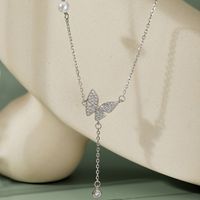 Fashion Butterfly Silver Pearl Plating Inlay Zircon Necklace 1 Piece main image 5