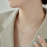 Fashion Butterfly Silver Pearl Plating Inlay Zircon Necklace 1 Piece main image 2