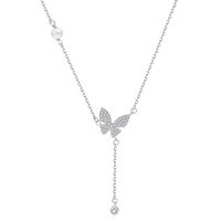 Fashion Butterfly Silver Pearl Plating Inlay Zircon Necklace 1 Piece main image 3