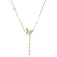 Fashion Butterfly Silver Pearl Plating Inlay Zircon Necklace 1 Piece sku image 1