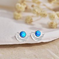 Vintage Style Sector Sterling Silver Plating Opal Ear Studs 1 Pair main image 5