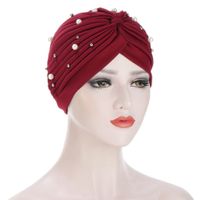Women's Fashion Solid Color Pearl Eaveless Beanie Hat sku image 3