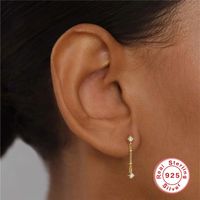 1 Paire Mode Géométrique Argent Sterling Placage Zircon Boucles D'oreilles main image 5
