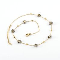 Wholesale Fashion Flower Artificial Crystal Titanium Steel Beaded Plating 18k Gold Plated Bracelets Necklace main image 4
