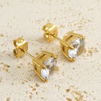 Simple Style Round Stainless Steel Plating Inlay Zircon Ear Studs 1 Pair main image 5