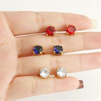 Simple Style Round Stainless Steel Plating Inlay Zircon Ear Studs 1 Pair main image 3