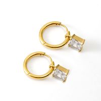 1 Pair Fashion Square Inlay Stainless Steel Zircon 18K Gold Plated Drop Earrings main image 2