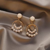 1 Pair Simple Style Round Square Heart Shape Alloy Plating Inlay Rhinestones Pearl Women's Drop Earrings sku image 21