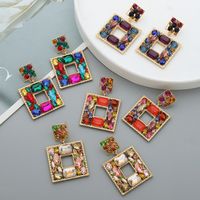 1 Pair Fashion Square Inlay Metal Artificial Diamond Drop Earrings main image 1