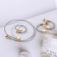 Fashion Circle Stainless Steel Inlay Artificial Gemstones Rings Bracelets Earrings 1 Piece 1 Pair main image 3