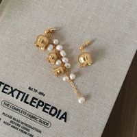 1 Pair IG Style Elegant Flower Asymmetrical Tassel Pearl Copper Gold Plated Drop Earrings Ear Studs main image 1