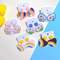 1 Pair Sweet Rainbow Heart Shape Flower Arylic Patchwork Valentine's Day Women's Drop Earrings main image 4