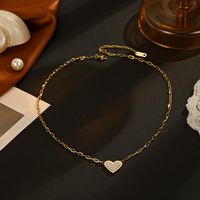 Fashion Heart Shape Titanium Steel Inlaid Gold Pendant Necklace 1 Piece main image 5