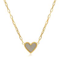 Fashion Heart Shape Titanium Steel Inlaid Gold Pendant Necklace 1 Piece sku image 1