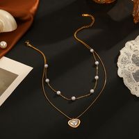 Mode Herzform Rostfreier Stahl Inlay Künstliche Perlen Halskette main image 5