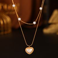 Fashion Heart Shape Stainless Steel Inlay Artificial Pearls Necklace main image 4