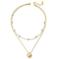 Fashion Heart Shape Stainless Steel Inlay Artificial Pearls Necklace sku image 1