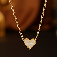Fashion Heart Shape Titanium Steel Inlaid Gold Pendant Necklace 1 Piece main image 6