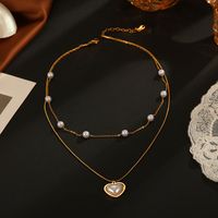 Fashion Heart Shape Stainless Steel Inlay Artificial Pearls Necklace main image 1