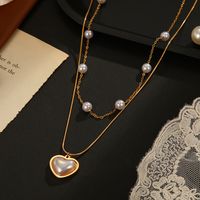 Fashion Heart Shape Stainless Steel Inlay Artificial Pearls Necklace main image 2