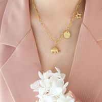 Fashion Five-pointed Star Geometric English Round Elephant Necklace sku image 16