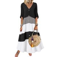 Women's Irregular Skirt Fashion V Neck Stripe Long Sleeve Stripe Maxi Long Dress Daily main image 5