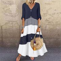 Women's Irregular Skirt Fashion V Neck Stripe Long Sleeve Stripe Maxi Long Dress Daily main image 4