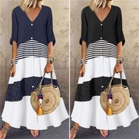 Women's Irregular Skirt Fashion V Neck Stripe Long Sleeve Stripe Maxi Long Dress Daily main image 2